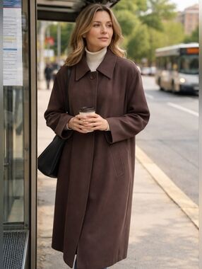 Peter Nygard NWOT Beautiful Brown Buttoned Long Trench Coat Ladies L. Canadian